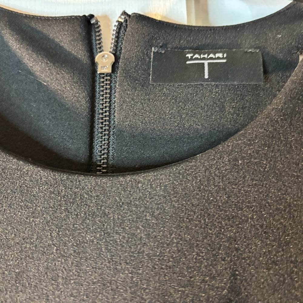 Tahari Black Textured Crewneck Dress with Back Zip